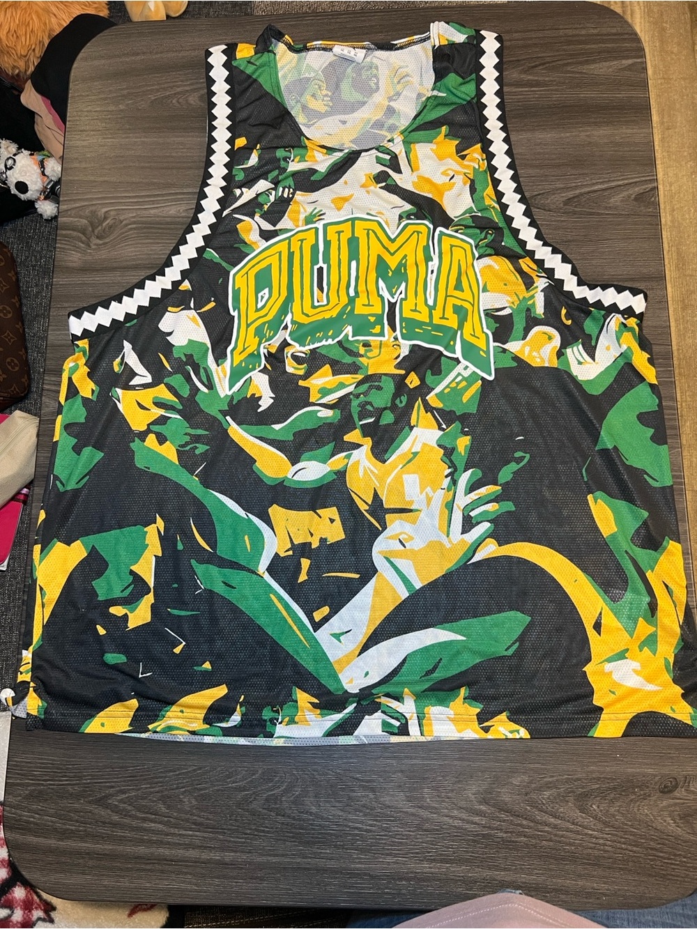 Puma Sleeveless Mesh Jersey in Black, Green & Yellow